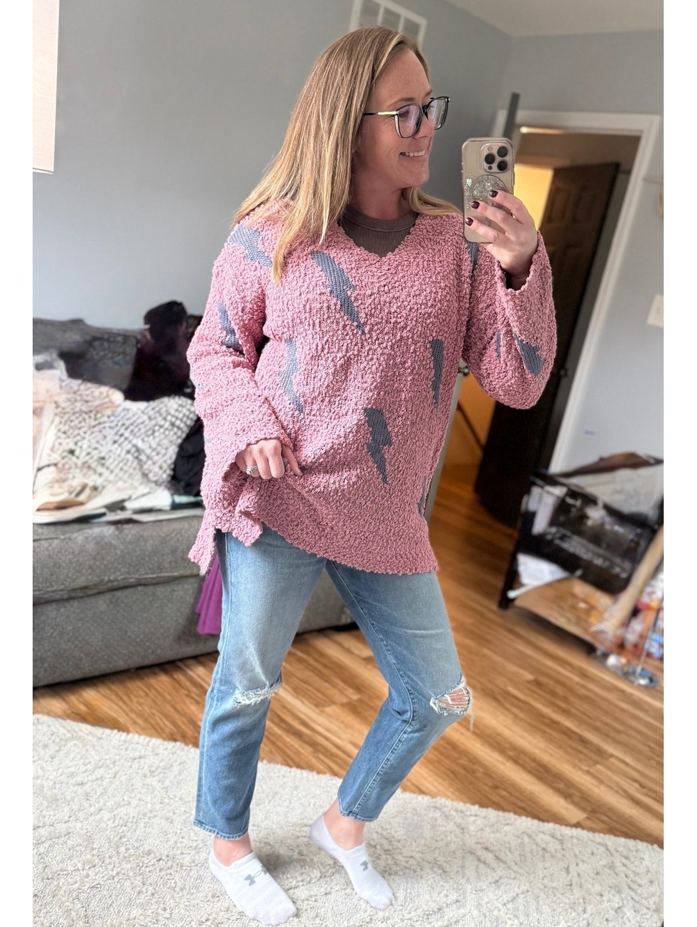 Macaron Lightning Bolt Popcorn Sweater Women’s Size M
